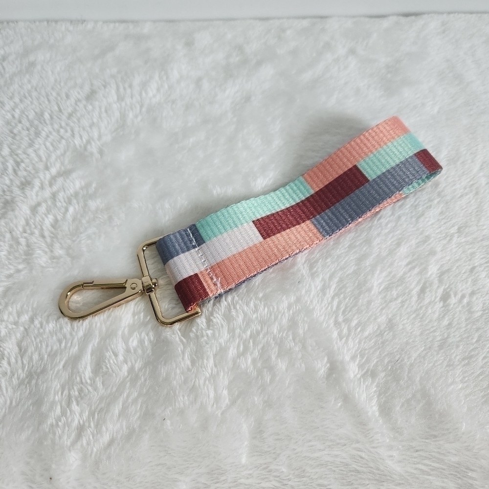 Tartan Twine Detachable White Aqua Blue Colorblock Striped Wristlet Strap NWT
